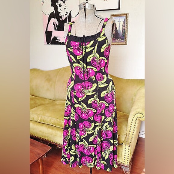 Betsey Johnson vintage 90's rare deadstock  cherry print Maxi Dress L - Picture 3 of 3